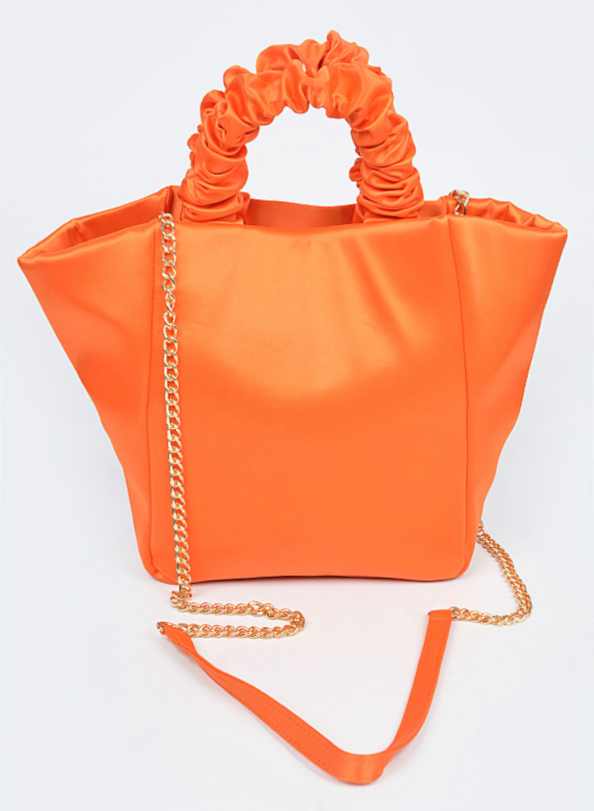 Orange Satin Tote Crossbody Handbag for Women