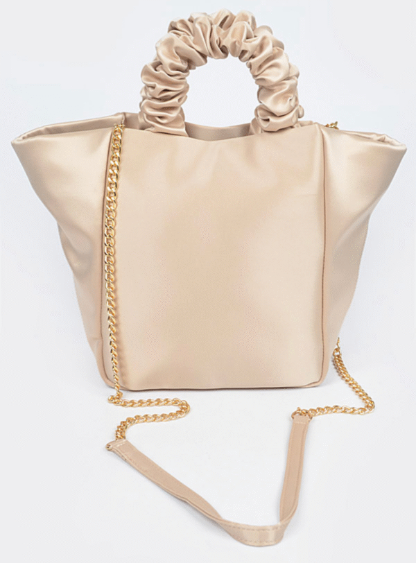 Tan Satin Tote Crossbody Handbag for Women