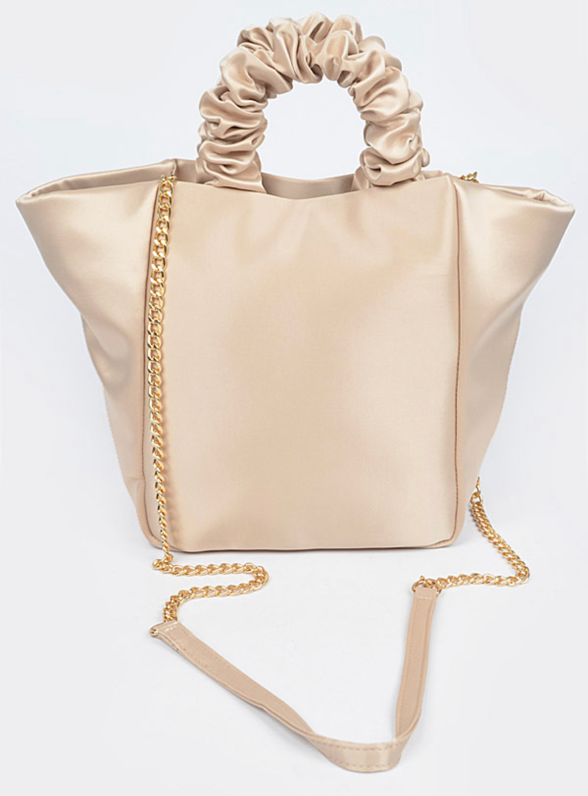 Tan Satin Tote Crossbody Handbag for Women