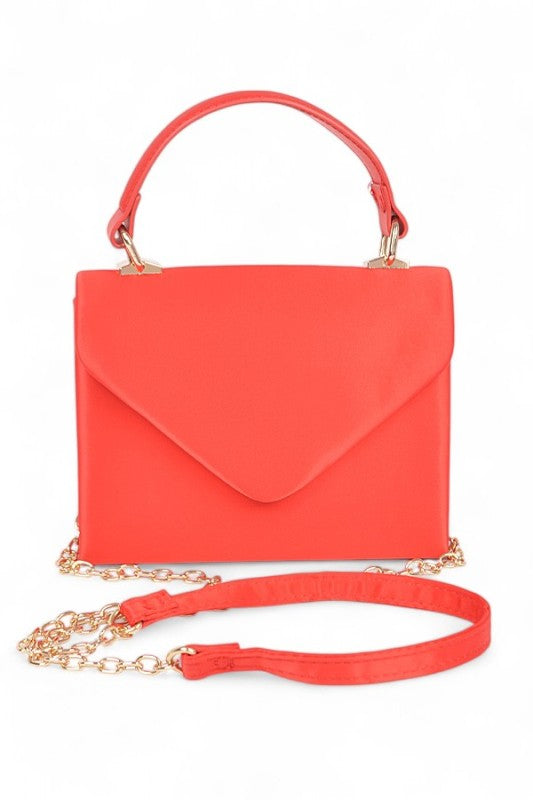 Women’s Classic Satin Envelope Top Handle Crossbody Bag Red