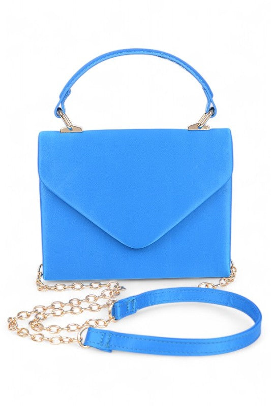 Women’s Classic Satin Flap Envelope Top Handle Crossbody Bag Blue