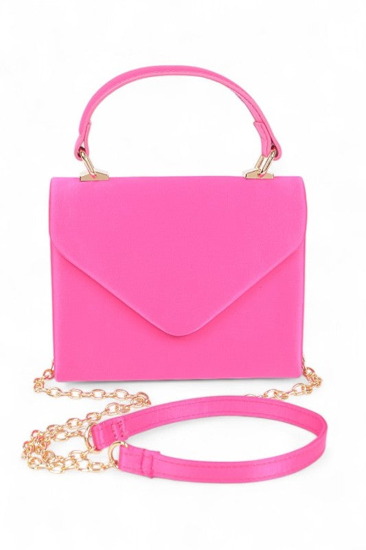 Women’s Classic Satin Flap Envelope Top Handle Crossbody Bag Pink