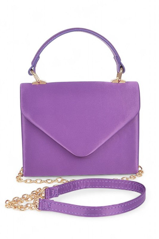 Women’s Classic Satin Flap Envelope Top Handle Crossbody Bag Purple